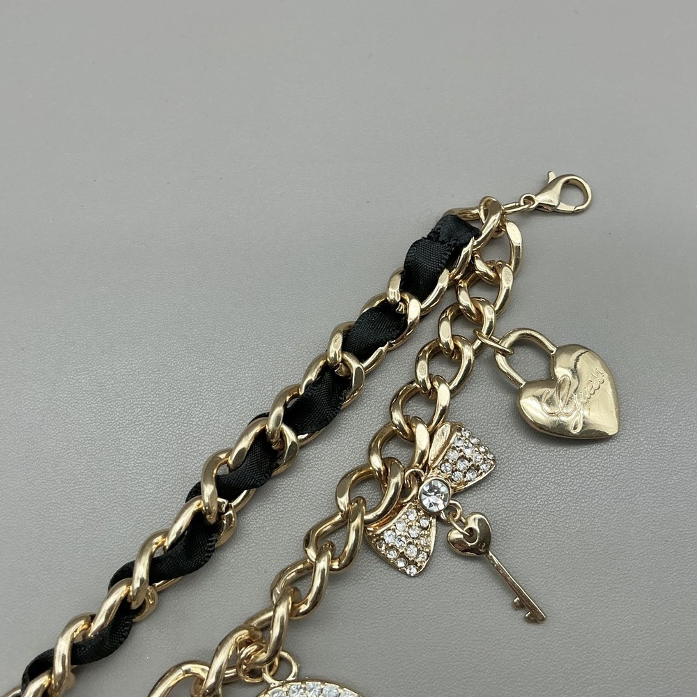 Guess Bracelet Gold Tone Black Enamel Crystal Spider Logo Charm‎ Womens Fashion - Picture 7 of 8